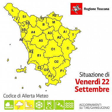 La mappa dell'allerta della Regione Toscana