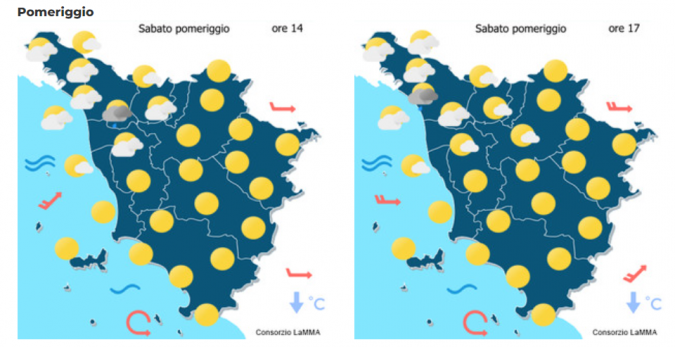 Le previsioni meteo del consorzio Lamma per sabato 22 Giugno