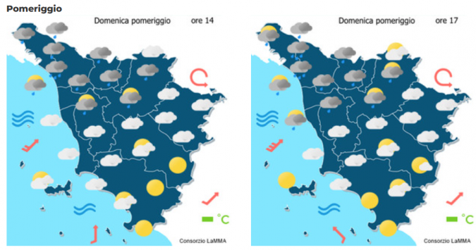 Le previsioni del consorzio Lamma per il 17 Novembre 2024 mappa