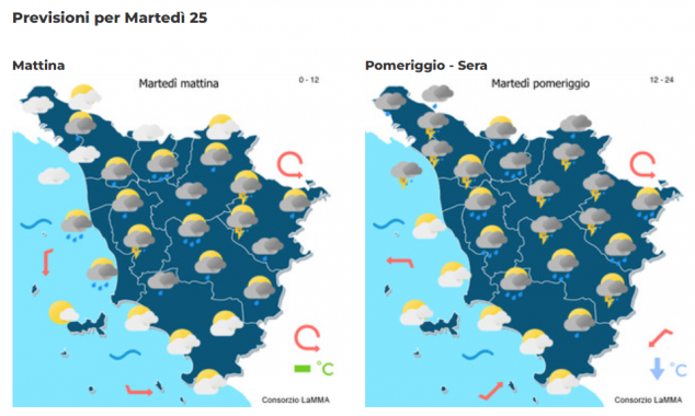 Le previsioni meteo del consorzio Lamma per martedì 25 Giugno